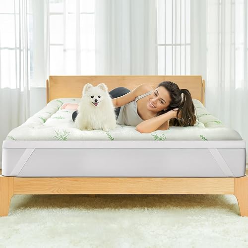 Miniatura 7 de Acnalboma Cubrecolchón de bambú tamaño King, 1000 GSM, transpirable, extra grueso, funda de colchón refrescante para dolor de espalda, parte