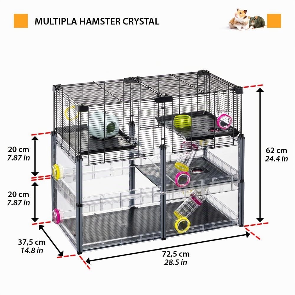 FERPLAST - Jaula Grande para hámster - Jaula para Ratones - Malla metálica - con Accesorios - Modular - Multipla Hamster, 72,5 x 37,5 x h 62 CM