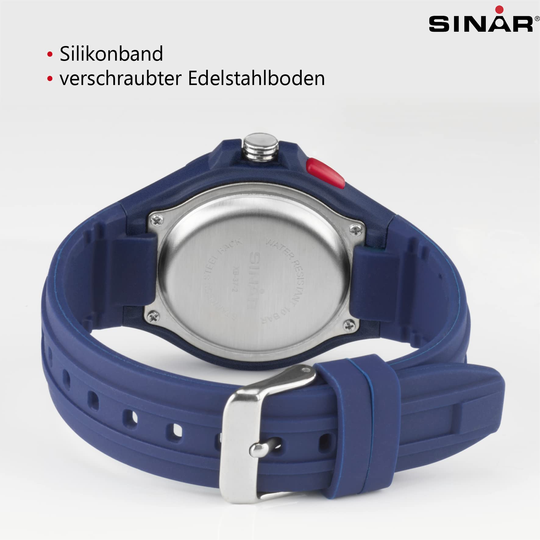 SINAR Jungen-Armbanduhr Jugenduhr Sportuhr Outdoor Fitness Analog Quarz 10 bar mit Licht Dunkelblau Rot XB-37-2