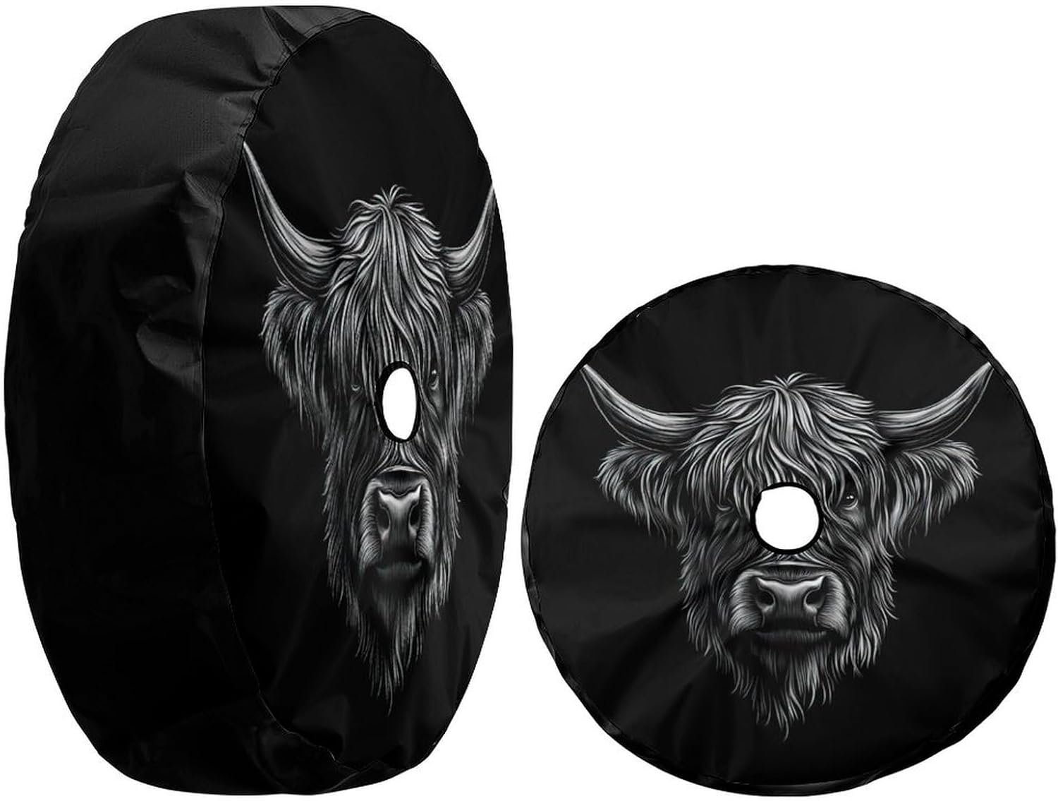 Highland Cow Black Spare Tire Cover with Backup Camera Hole Wheel Tire Cover Fit Trailer, RV, SUV and Many Vehicle 18inch