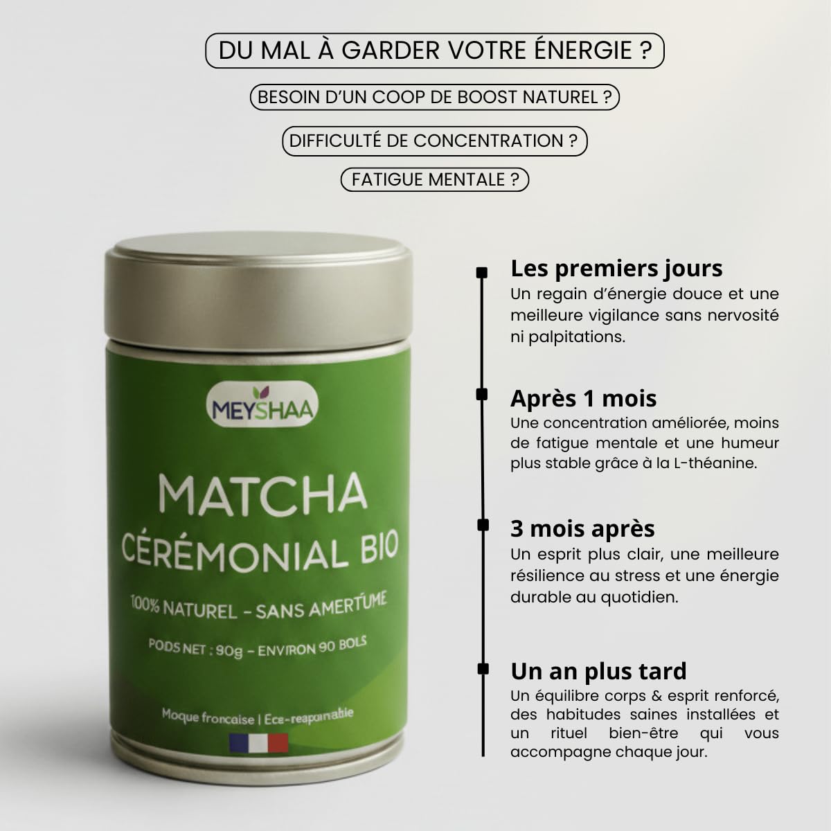 Thé Matcha 100% naturelle 30 g/90 g [qualité supérieure cérémonielle Premium]. Poudre de thé vert traditionelle (90, matcha ceremonie)