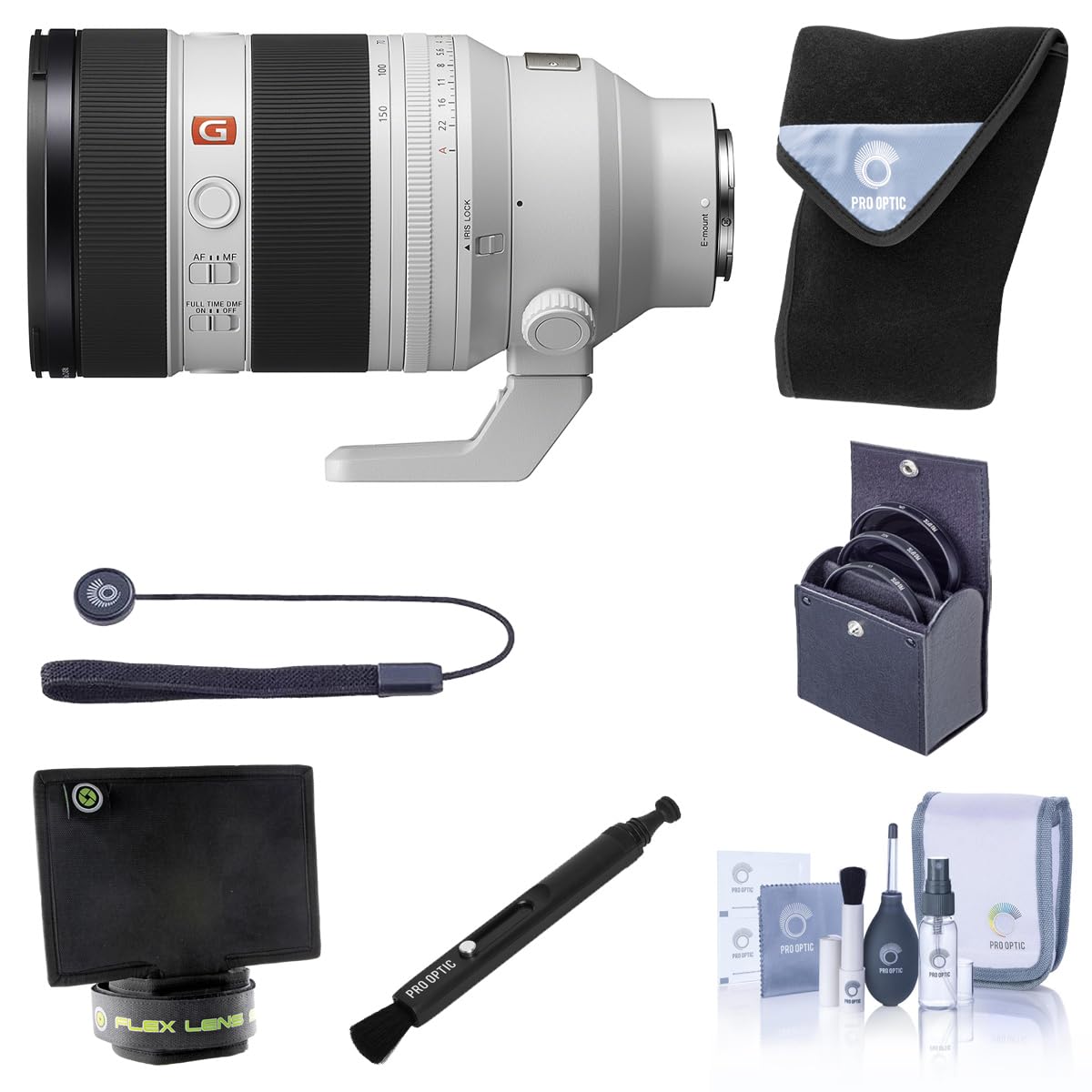 Sony FE 50-150mm f/2 GM Lens, Bundle with 19" Lens Wrap, 95mm Filter Kit, Flex Shade, Pen Cleaner, Cleaning Kit, Cap Tether