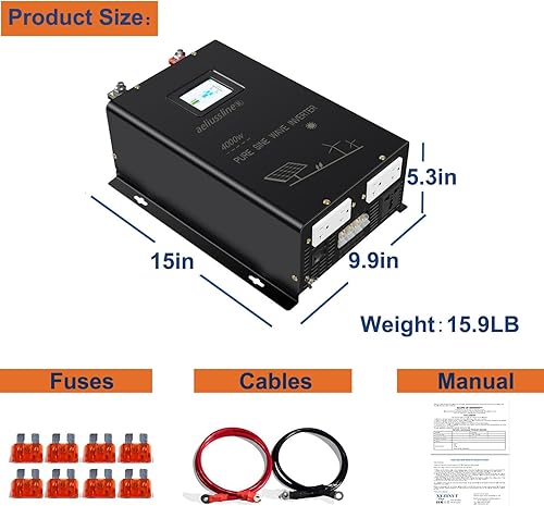 Miniatura 6 de Inversor de fase dividida de onda sinusoidal pura de 4000 W 24 V - 24 V a 120 V240 V, 4 salidas de CA - Potencia confiable para uso doméstico y RV