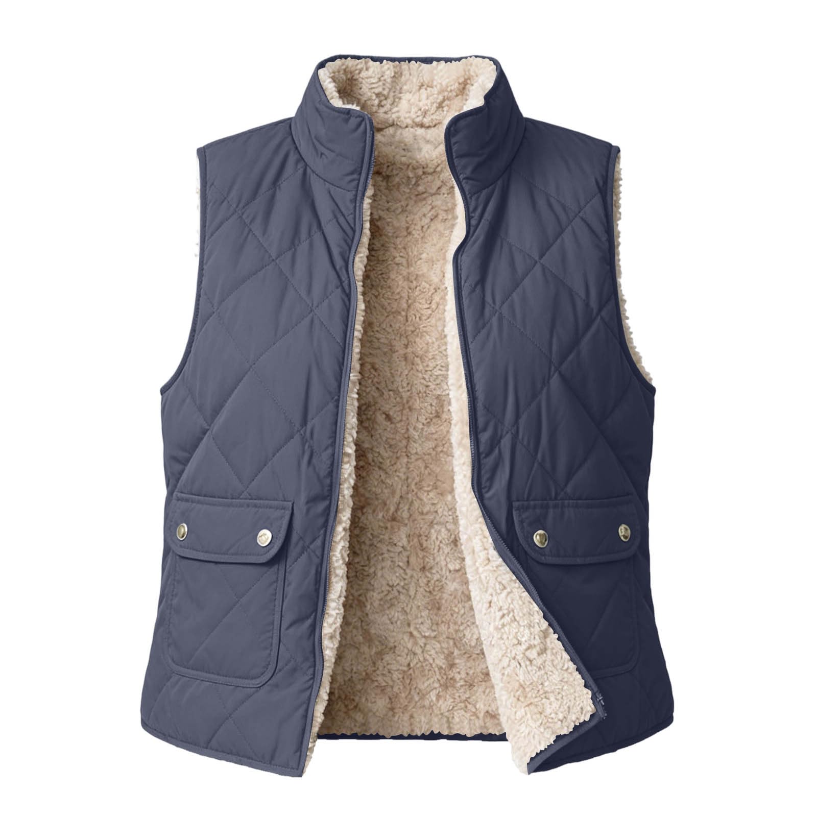 Capispalla casual da donna con colletto alla coreana, gilet trapuntato