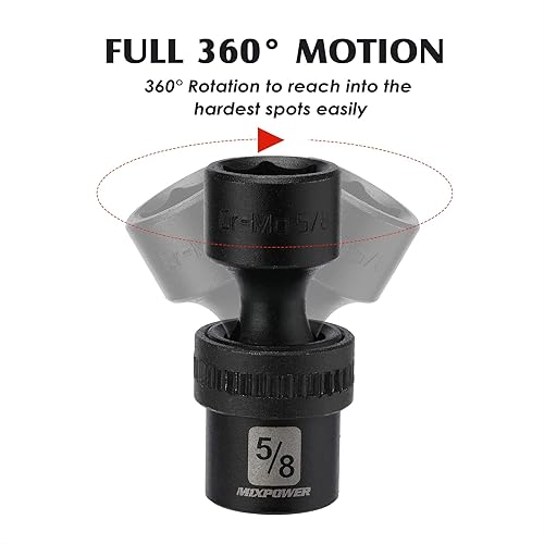 Miniatura 5 de MIXPOWER Juego de 6 llaves de vaso de impacto universal de 14 pulgadas SAE de 14 pulgadas - 916 pulgadas, zócalo giratorio con tambaleo flexible,