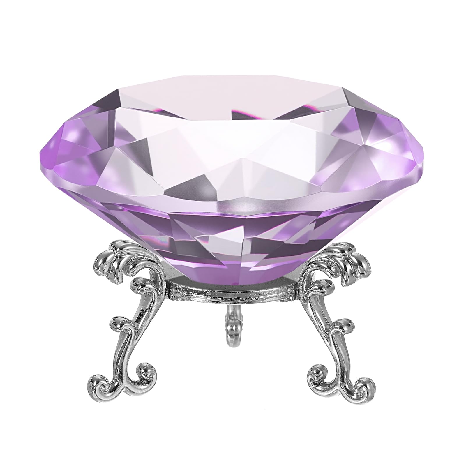 PATIKIL Diamond Crystal Paperweight, 100mm / 3.94" Crystal Paperweight Paper Weight with Silver 25 Metal Base for Home Office Desktop Table Decor Wedding Party Ornaments, Purple — image 1