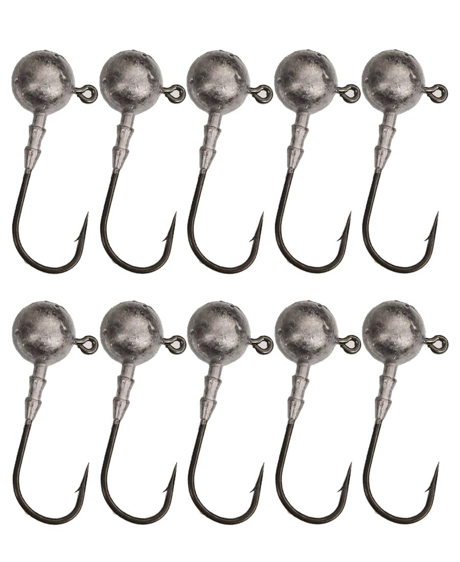 Laxygo 10pcs/Pack Fishing Jig Head Hooks Lead Jig Head Crappie Jigs Round Ball Sharp Jig Hooks Assortment for Bass Fishing Saltwater Freshwater 1/14oz