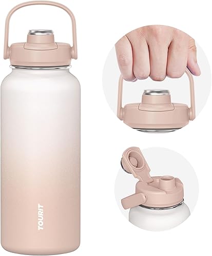 Miniatura 18 de TOURIT Botella de agua aislada de 40 onzas, botellas de agua deportivas de acero inoxidable con asa superior, botella térmica de viaje de doble Azul