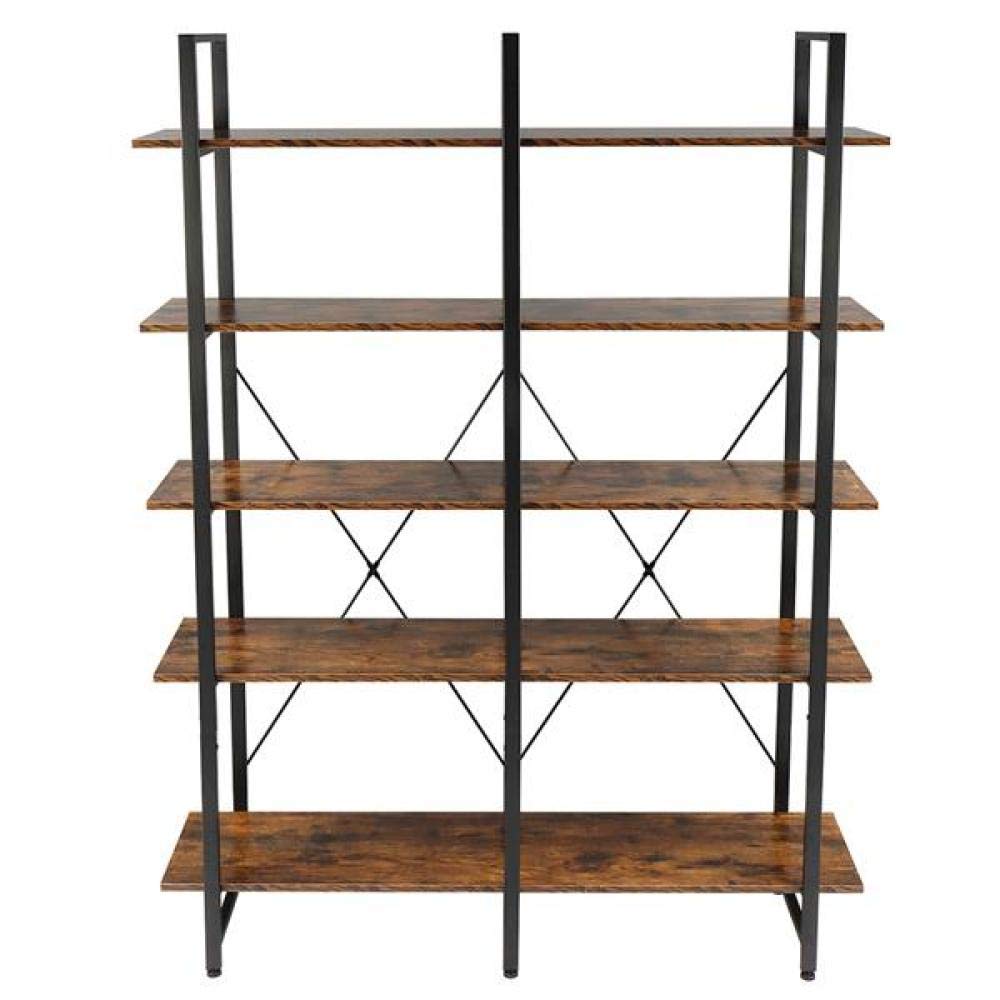 KMYM Bookshelf, Double Wide 5-Tier Open Bookcase Vintage Industrial Large Shelves, Wood and Metal Bookshelves, for Home Decor Display, Office Furniture