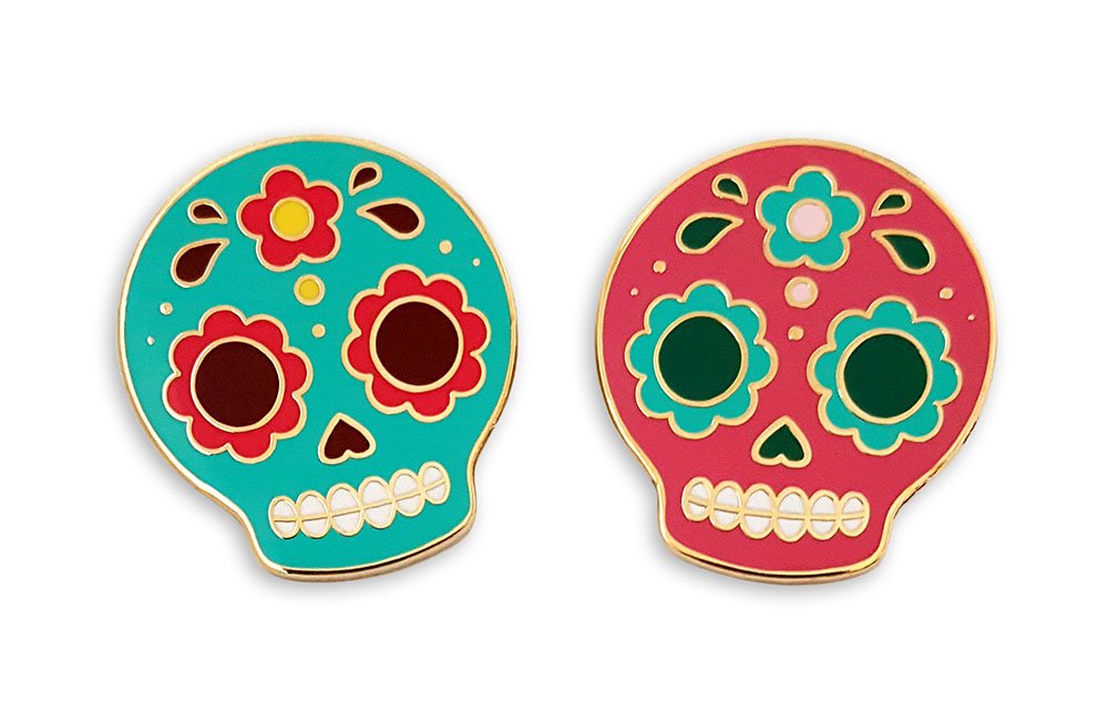 Cute Sugar Skulls Enamel Lapel Pins (Set of 2)