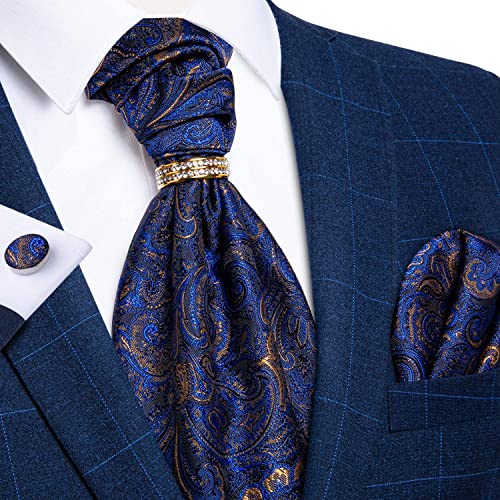 Image of DiBanGu Silk Woven Ascot Cravat with Pocket Square Set for Men | Paisley Ascot,Wrinkle-Resistant,Silky Smooth,Easy to Match,Cufflinks,Tie Ring,Wedding,Ceremonies,Party Occasions,Banquet