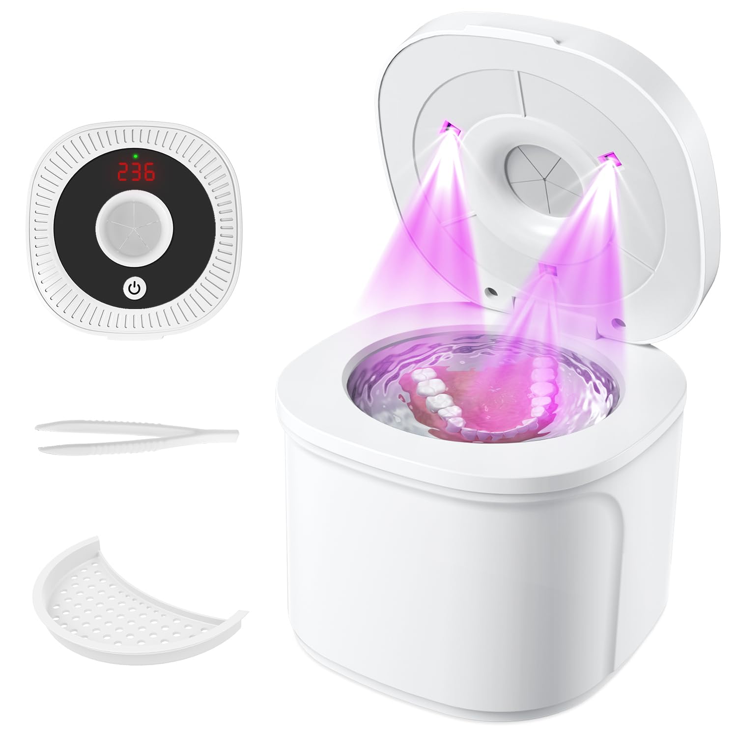 Ultrasonic Retainer Cleaner, Upgraded 48kHz Dental Cleaner Machine for Braces, Mouth Guard Cleaner, Toothbrush Heads, Jewelry, 4 Modes Retainer Cleaner with 200ML Capacity, White