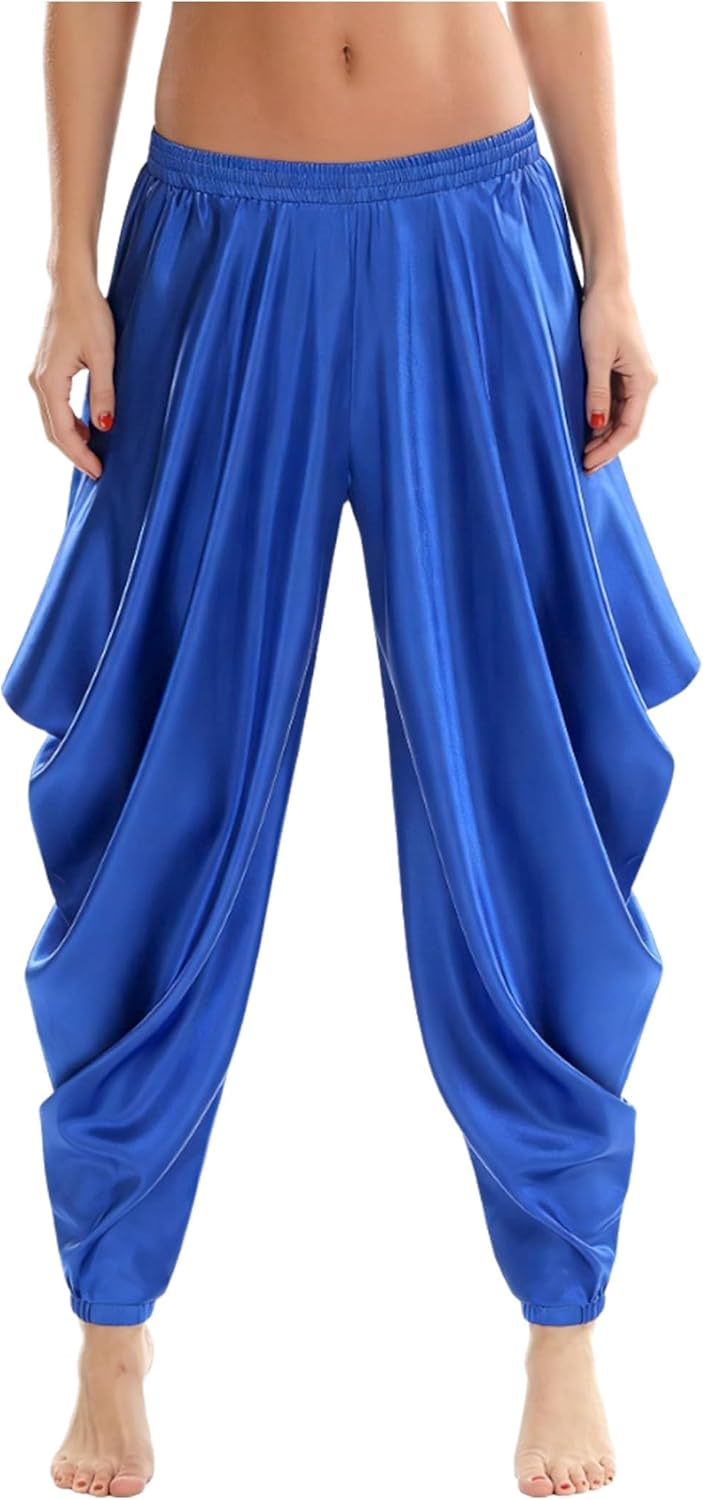 Women's Arab Princess Harem Pants Elastic Waistband Satiny Loose Trousers
