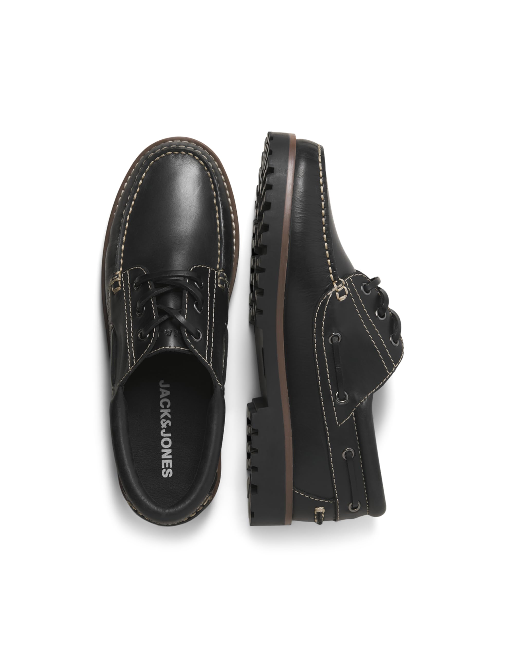 JACK & JONES Leather Boat Shoe, Jfwbrooklyn-Scarpe da Barca in Pelle Uomo