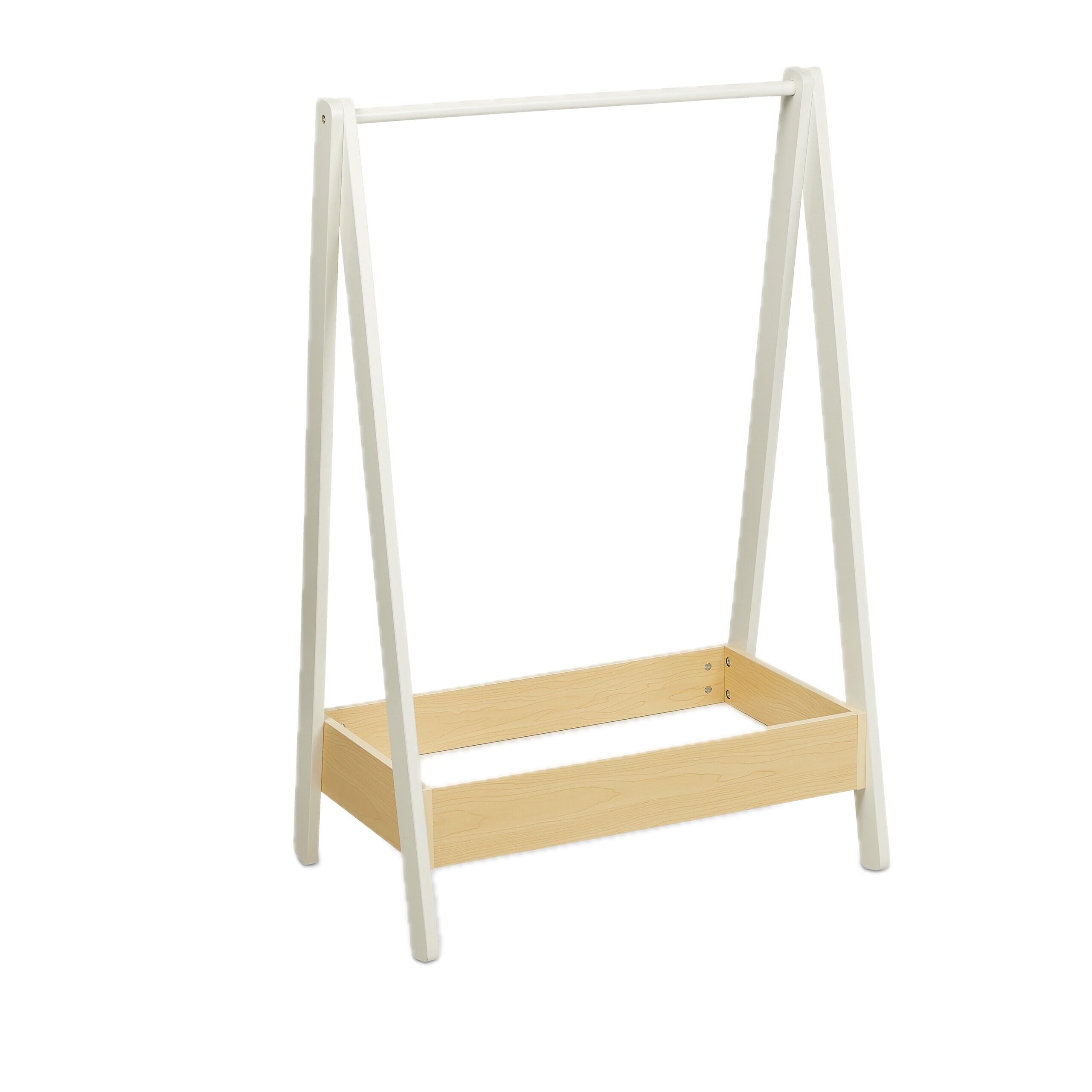 Relaxdays Burro de Ropa Infantil, Perchero de Pie, 99 x 64,5 x 42,5 cm, Barra para Perchas y Balda, Blanco y Natural