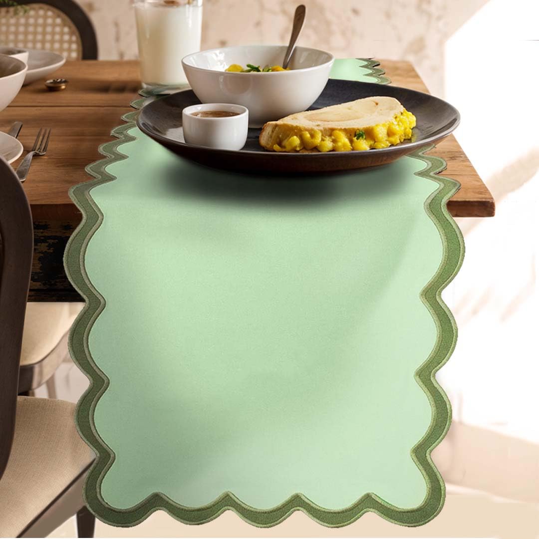 FolkultureTable Runner | Table Runners 108 inches Long | Scallop Table Runner for Farmhouse Decor or Boho Decor | Sage Green Table Runners for Dining Room Table Decor | Pastel Party DecorationsOEKO-TEX STANDARD 100