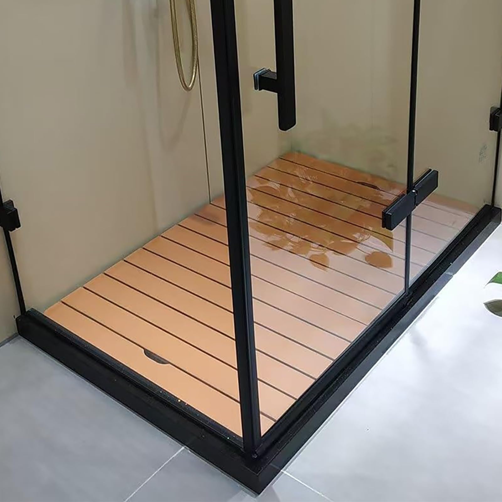 Tappetino da bagno in legno di teak antiscivolo, Pedana per Doccia Design con Maniglia,con Piedini Antiscivolo, ideale per doccia, sauna e piscina(30x60cm/11.8 * 23.6in)
