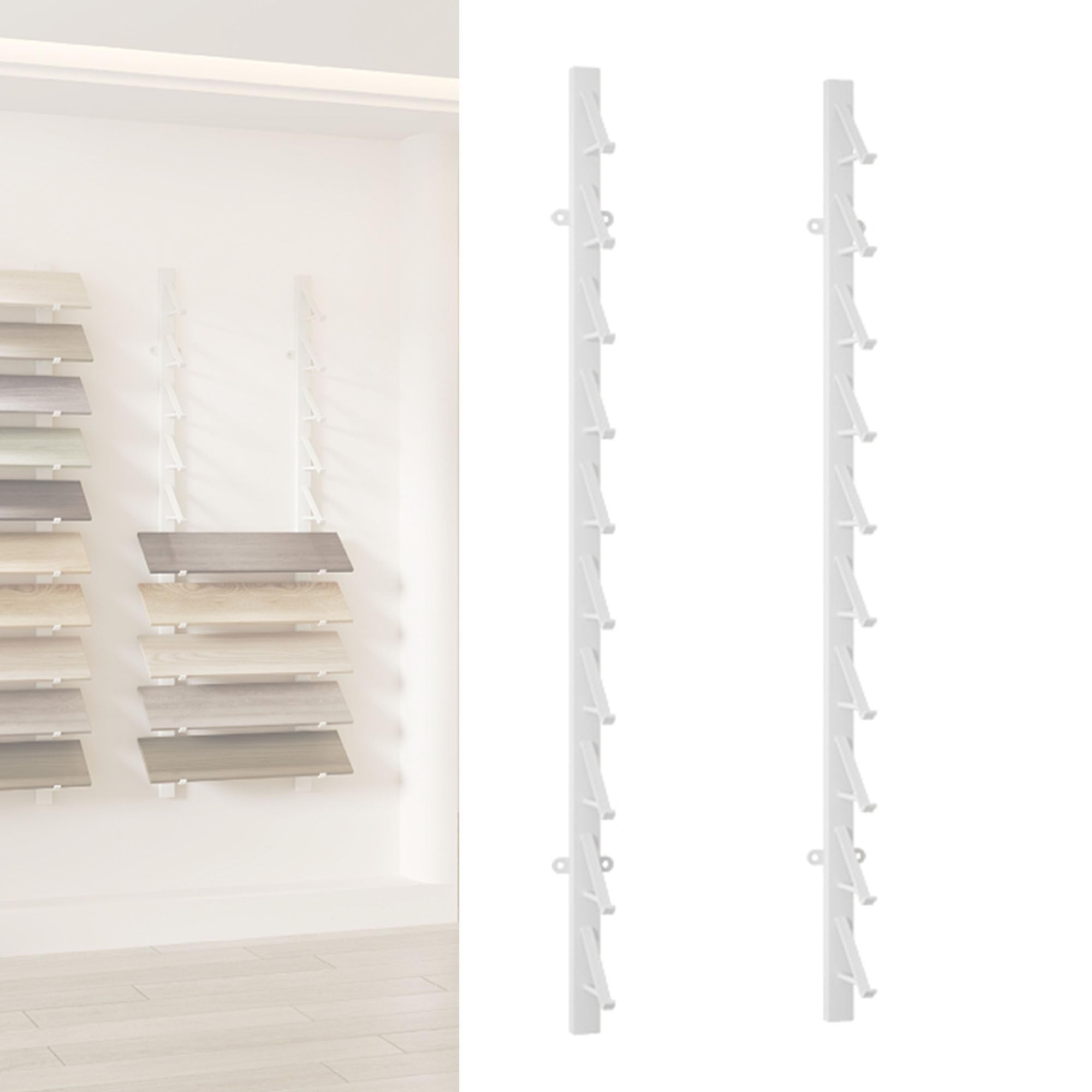DETMOL Display stand for wooden tiles & wall-mounted skateboard storage stand - Large metal display for retail stores & showrooms