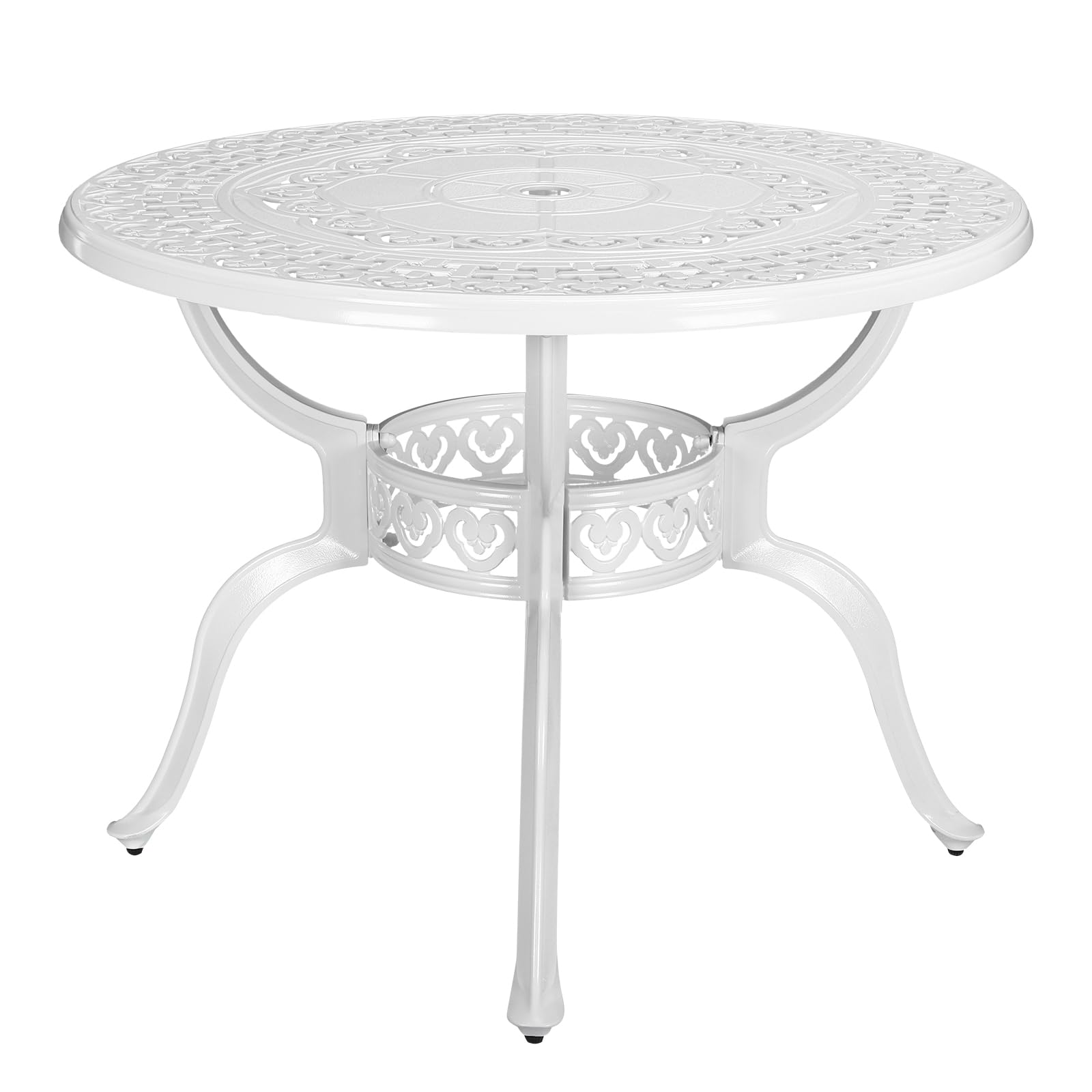VIVIJASON38.5" Patio Bistro Table Outdoor Dining Round Table White Cast Aluminum Table with Umbrella Hole