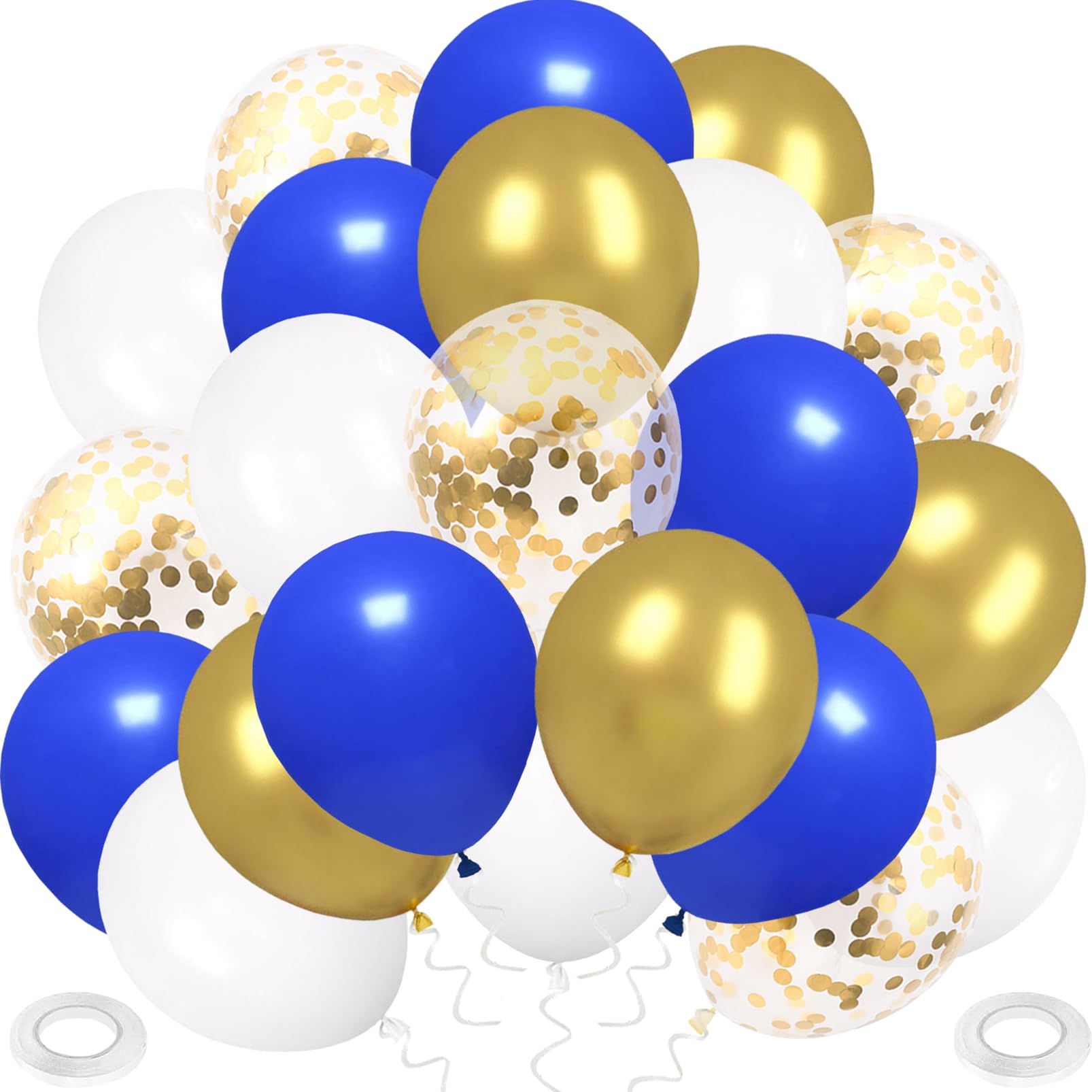 Luftballons Blau, 60 Stück Dunkelblau Gold Luftballon Retro Blaue Weiß Metallic Gold Helium Ballon Konfetti Latex Ballons für Taufe Geburtstag Hochzeit Baby Shower Party