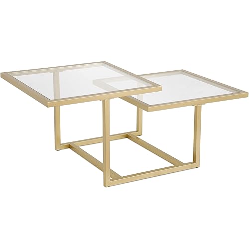 Henn&Hart 43" Wide Square Coffee Table in Brass, Modern coffee tables for living room, studio apartment essentials