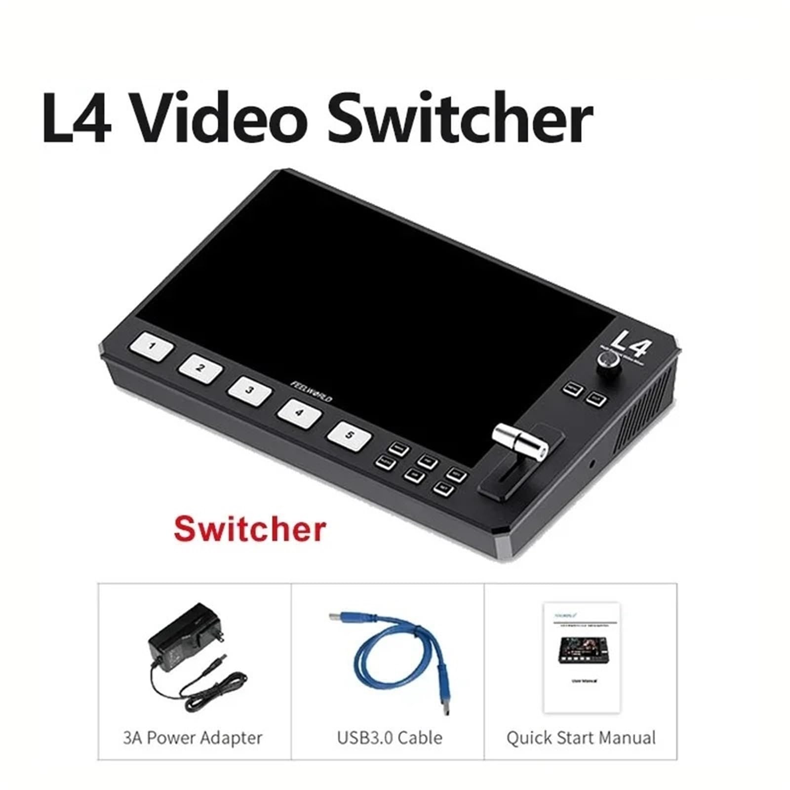 Stazione di Ricarica USB, Switcher Video L4 Mixer Multi-Camera Apparecchiatura per Streaming Veloce USB 3.0 | Touchscreen da 10,1 pollici per giochi e registrazione multisorgente