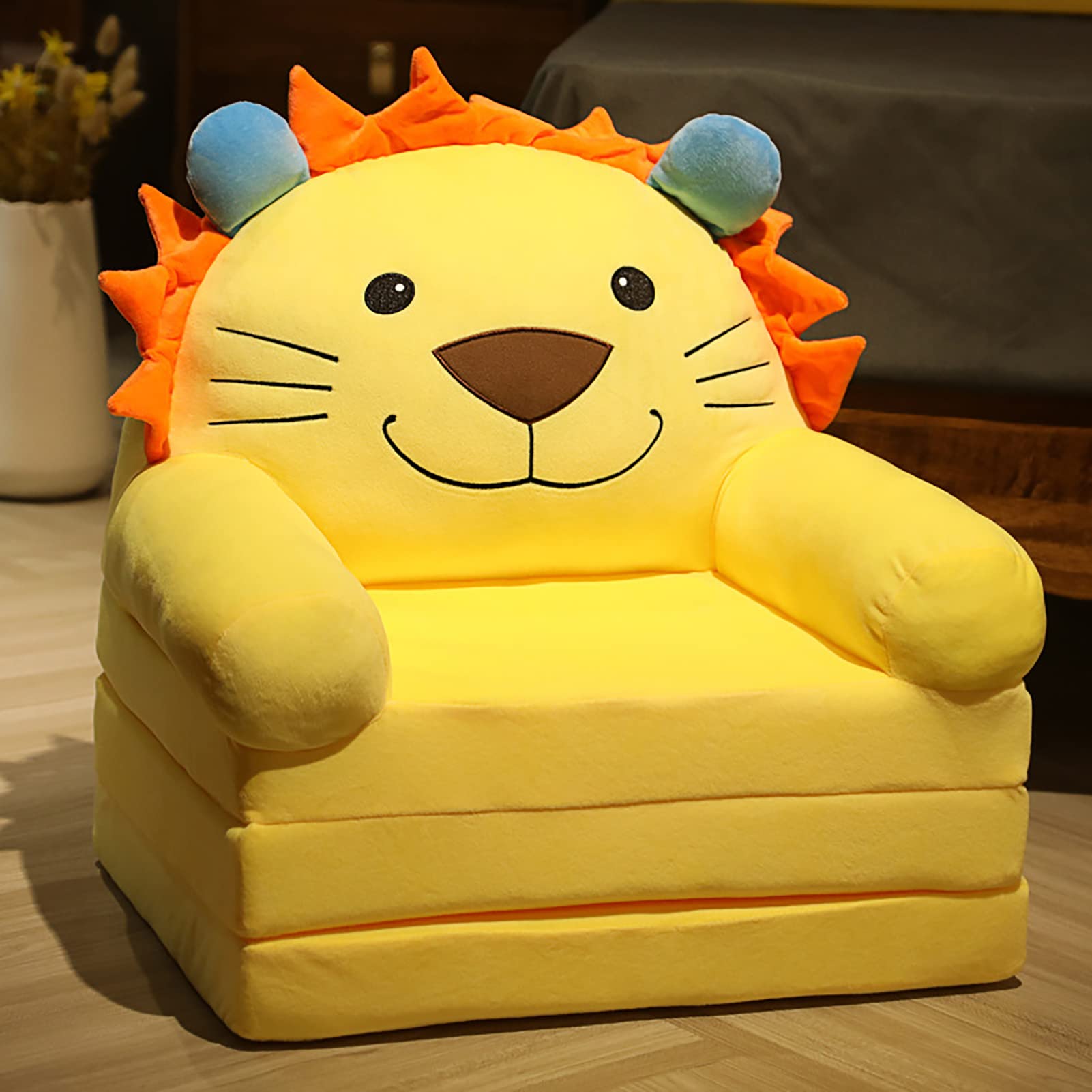 Canapé Pliable pour Enfants, Lion Fauteuil en Peluche pour Enfants, Fauteuil-Lit Siège de Canapé Rembourré pour Filles Et Garçons,H