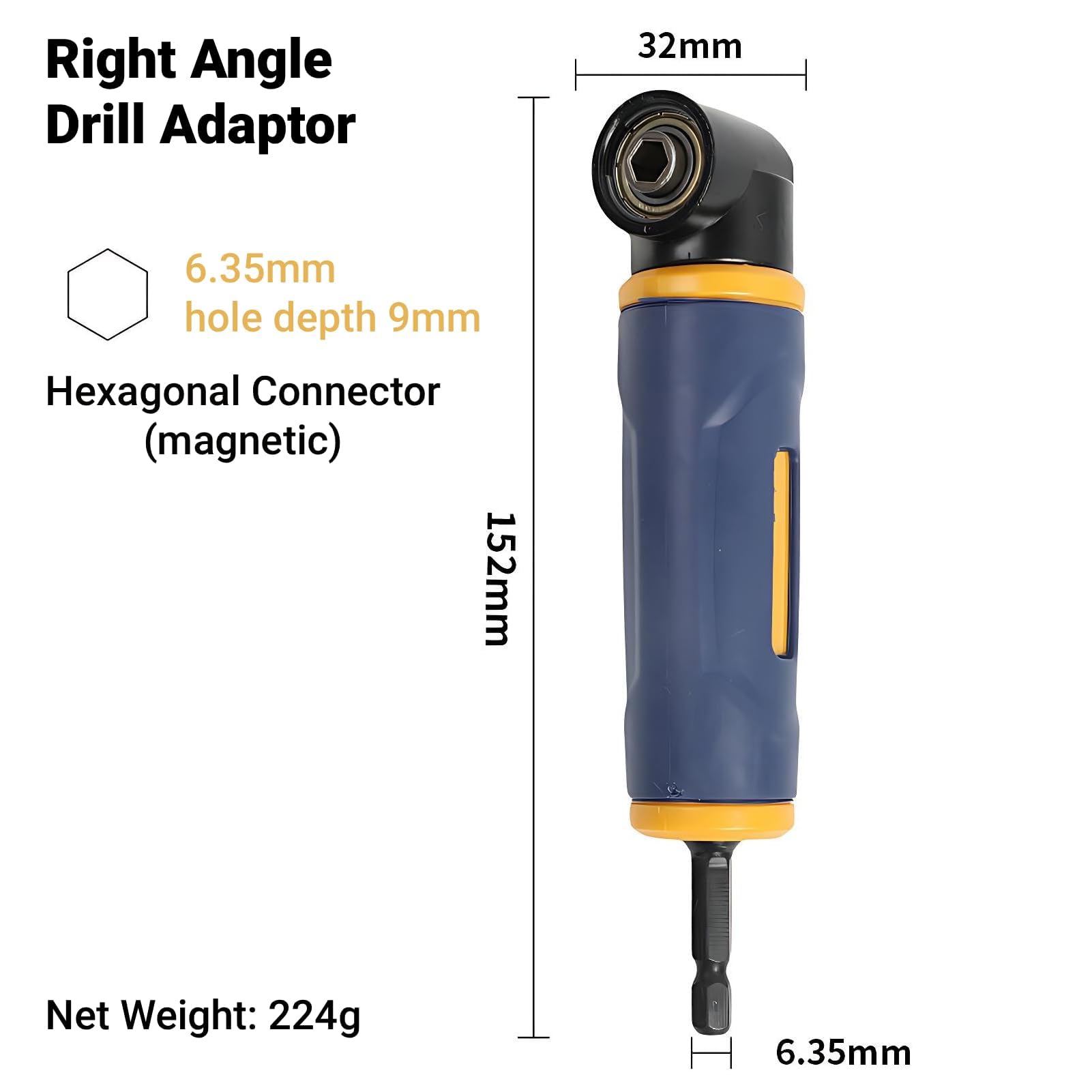 Adattatore per Trapano Ad Angolo Retto Dispositivo Angolare per Punta 90 Gradi Driver di Estensione Giallo Blu con Impugnatura in ABS
