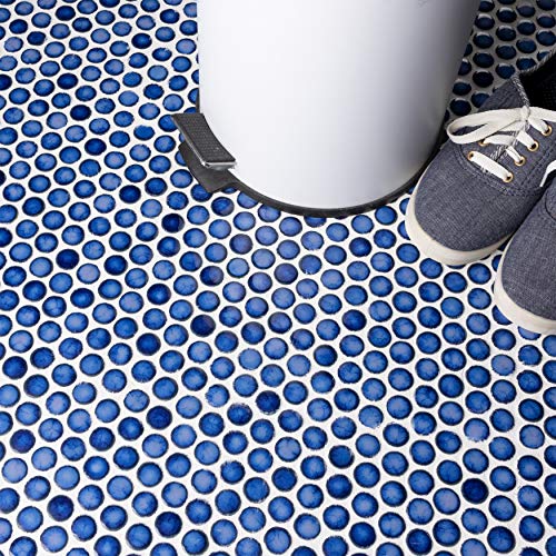 Somertile Hudson Penny Round Glossy Sapphire 12" X 12-5/8" X 5 Mm Porcelain Mosaic Tile #TOP6