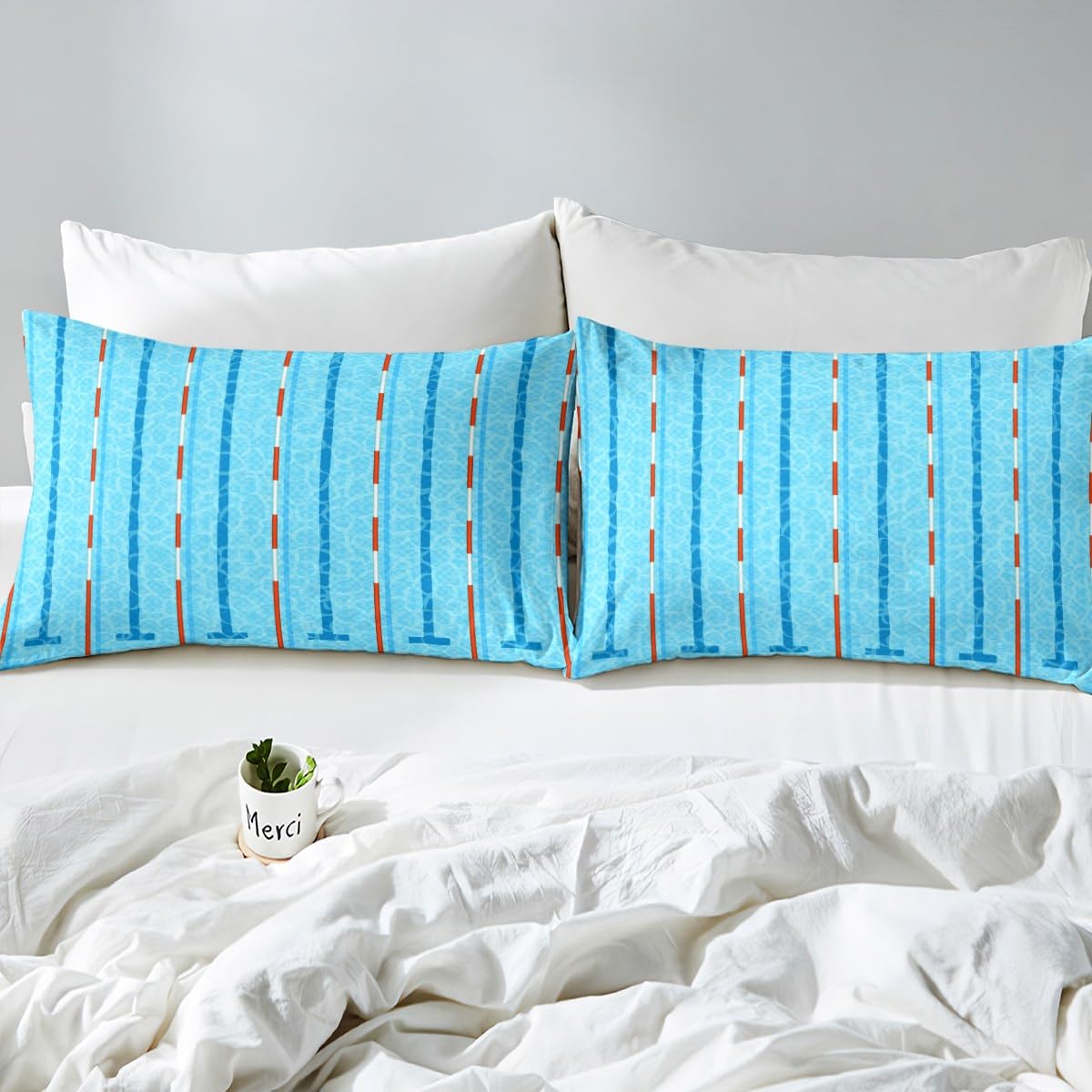 Set di biancheria da letto per bambini, per bambini, per letto singolo, stile moderno, alla moda, per ragazzi e adulti, decorazione per la camera da letto, piscina, chic, blu, 3 pezzi (angoli + piatto