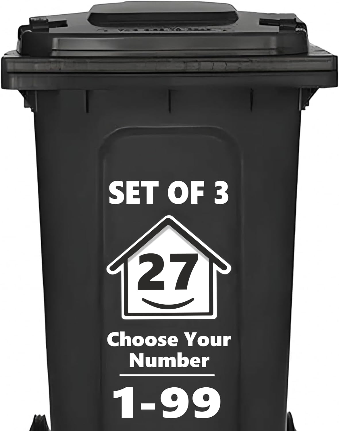 3 x Bin Numbers for Wheelie Bins, 1-99, 15cm ‘Happy House’ Design Dustbin Stickers, Easy Application Stick On Number Stickers - Weatherproof Self Adhesive Vinyl, Black (21) — view 45