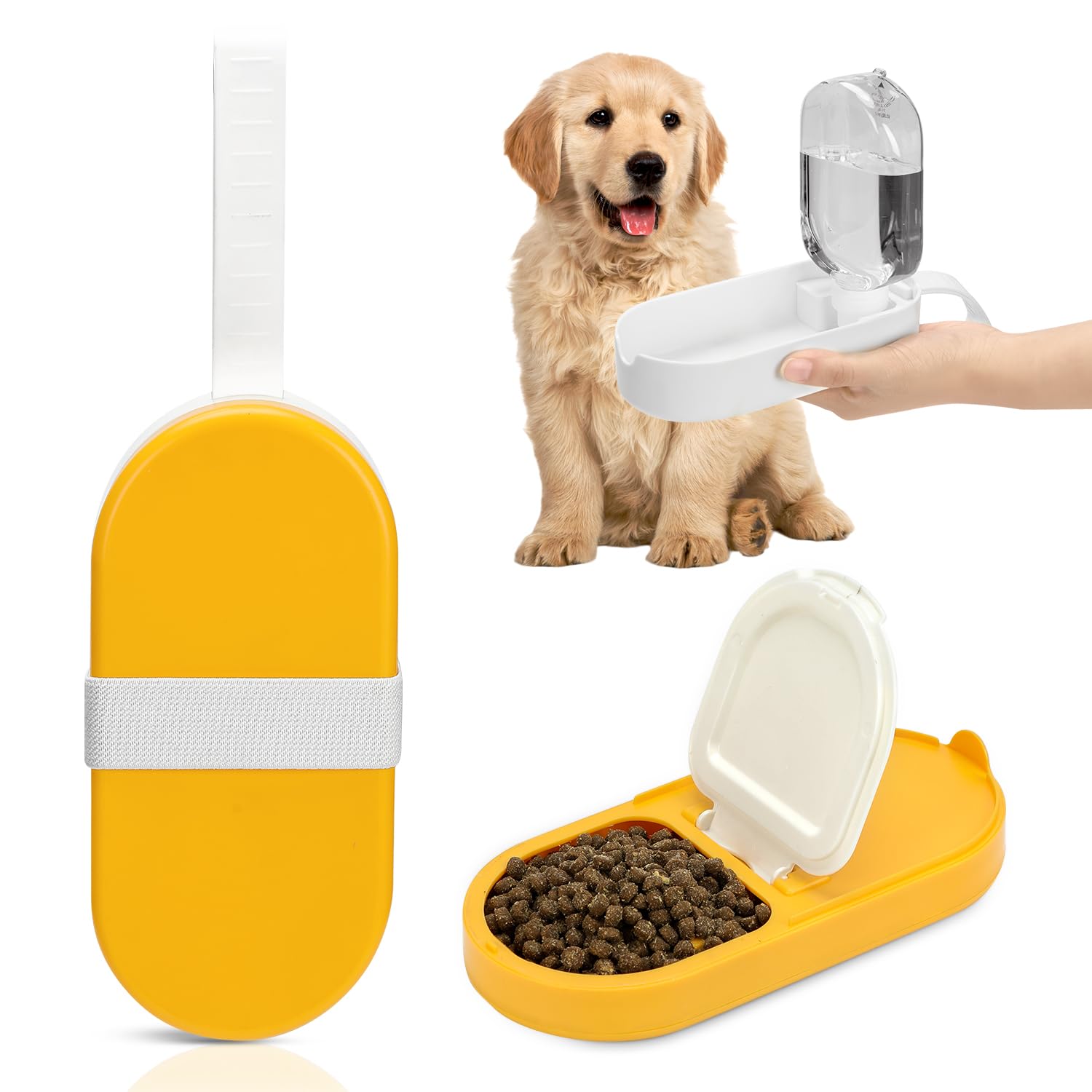 Dog Water Bottle, Portable Dog Travel Water Bottle Dispenser with Treat Container, Pet Water Bottle and Bowl 2 in 1 for Pu...
