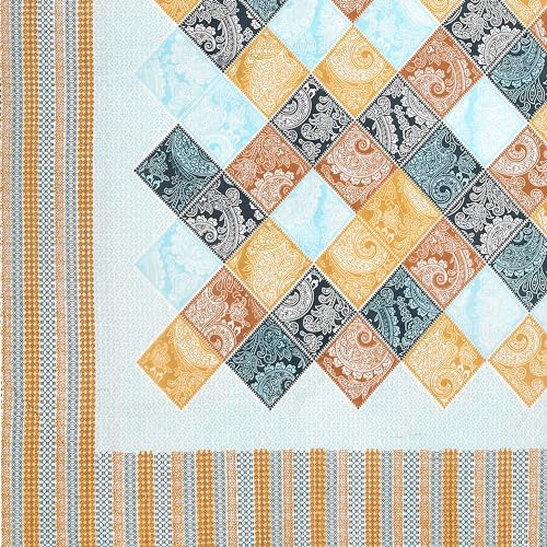Image of JaipurFabric Cotton 210 TC Ethnic Tiles Bedsheet for Double Bed with 2 Pillow Covers (90 inch X 108 inch), Blue