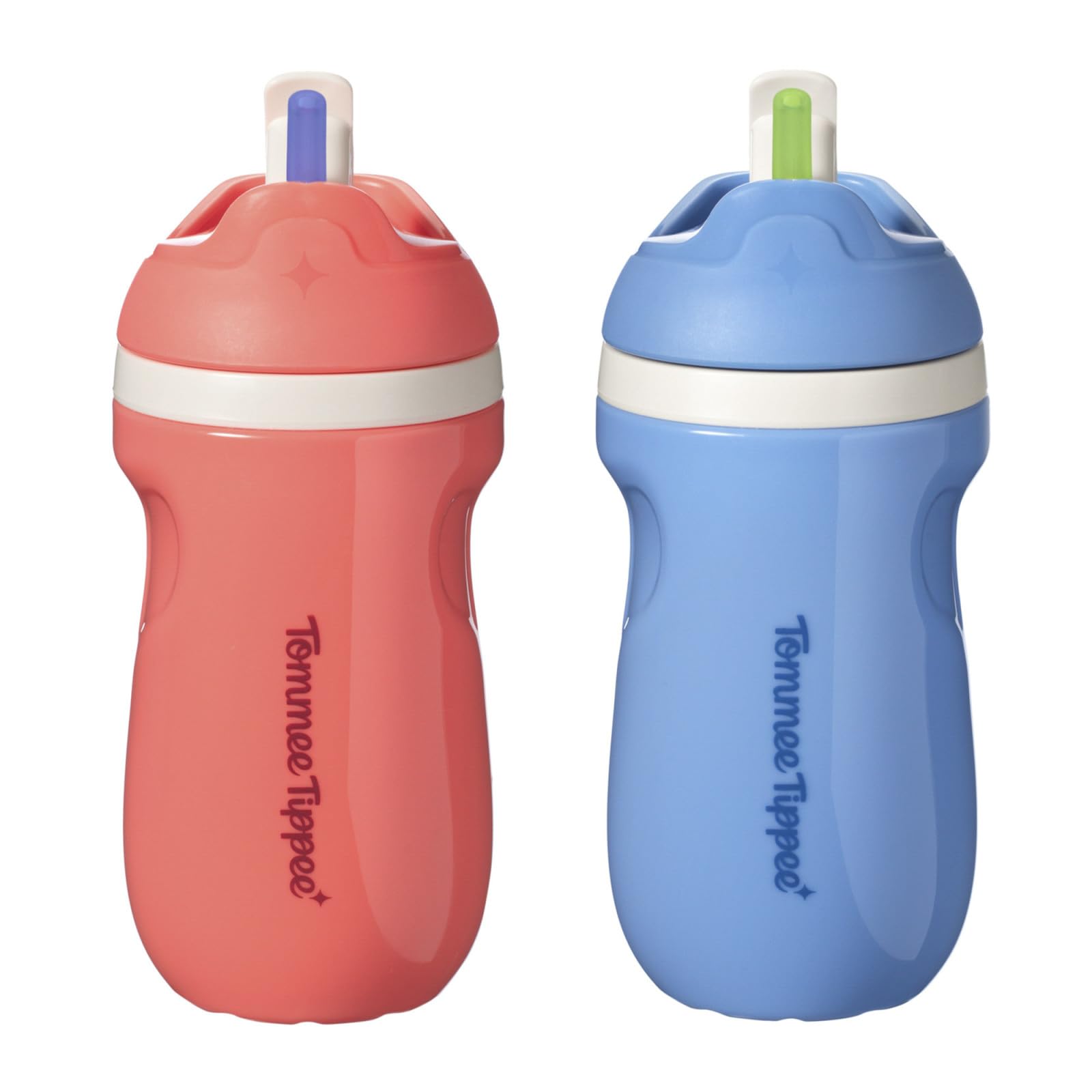 Insulated Sporty Spill-Proof Straw Cup, 12 Months+, 9oz, Toddler Training Sippy Cup, Sporty Carry Handle, Bite Resistant Spout, Flip Lid Keeps Straw Clean, Pack of 2, Blue and Red