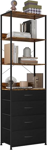 Estantería de 4 niveles con 4 cajones, estantería abierta multifuncional, estante de almacenamiento para sala de estar, oficina, dormitorio, cocina,