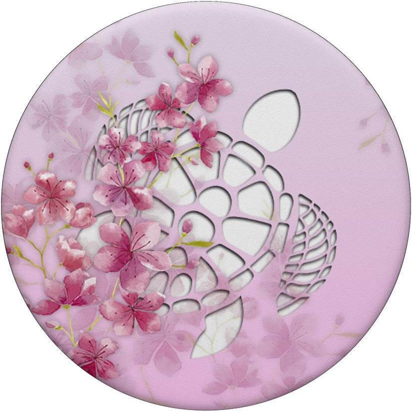 Cherry blossom flowers White Turtle Phone grip Silver Pink PopSockets Adhesive PopGrip image 3