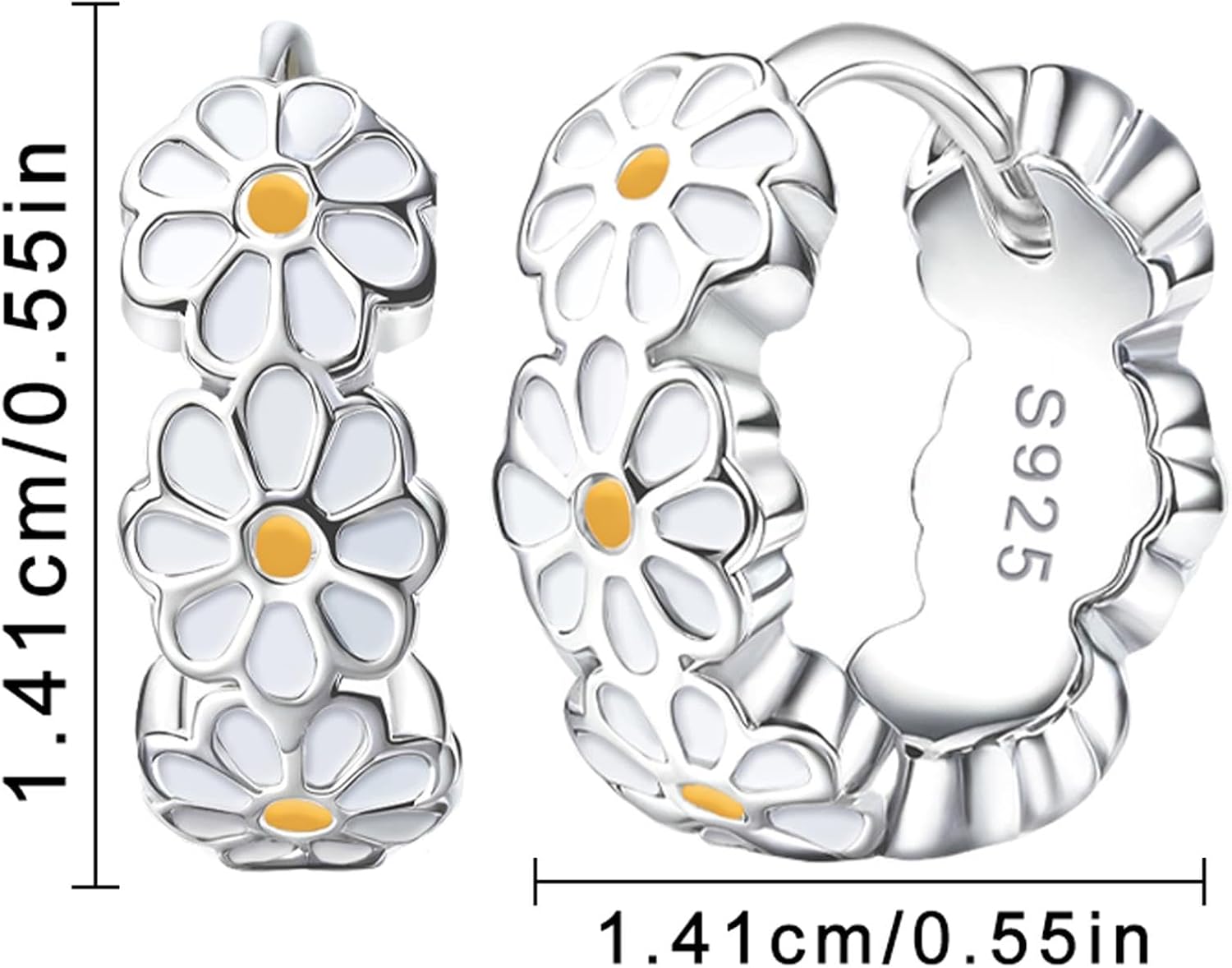 S925 Sterling Silver Small Daisy Hoop Earrings White Simple Drip Glue Flower Earrings Sweet Cute Sunflower Cartilage Huggie Earrings for Women Bff Birthday Gifts Beach Jewelry for Summer - Image 2