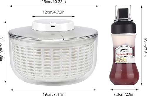 Miniatura 10 de Lavadora secadora de verduras, 4L de gran capacidad, colador de frutas y verduras, hilandero eléctrico USB para ensalada, limpiador y secadora de