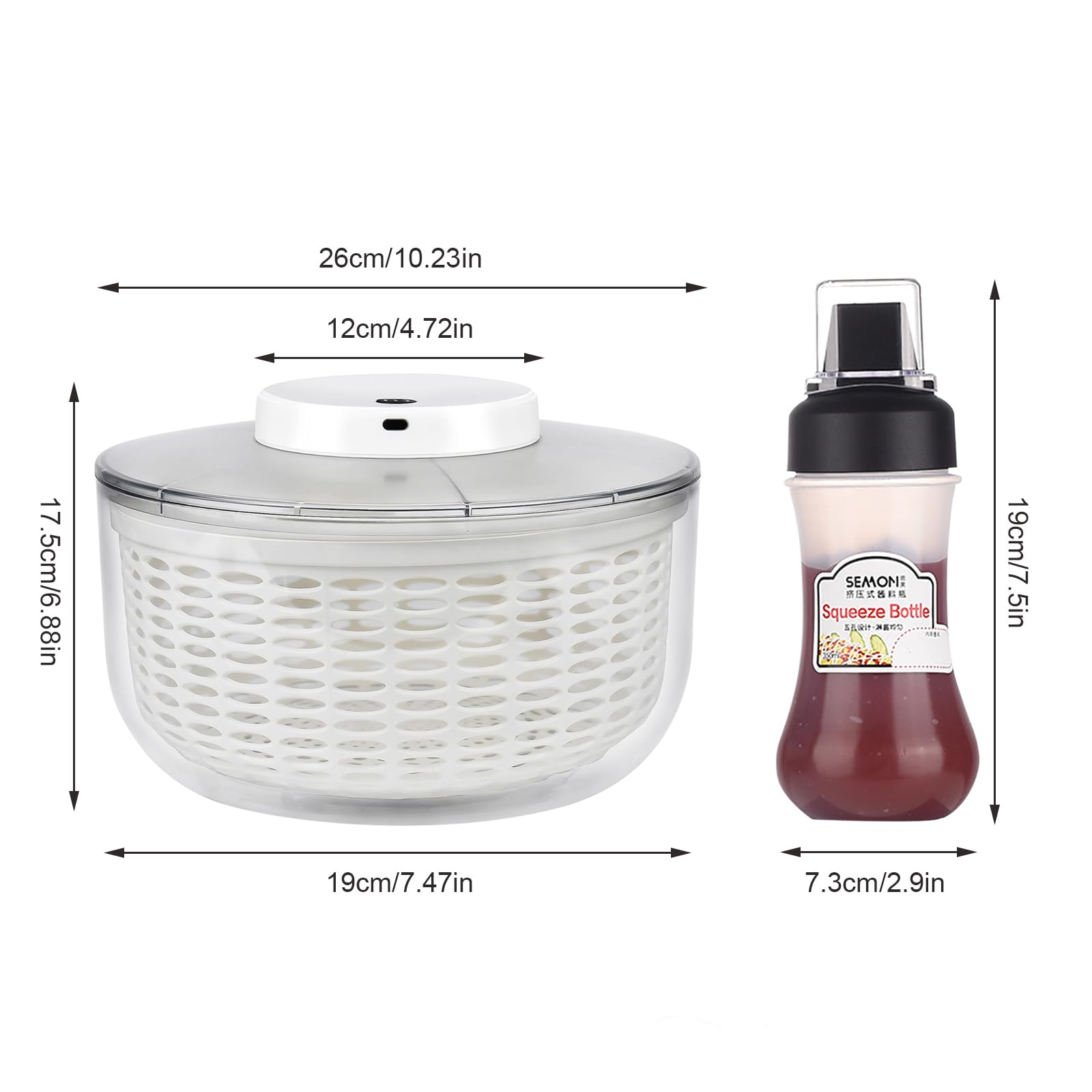 Centrifugador eléctrico de ensalada, 6 L, de gran capacidad, automático, para verduras, frutas, escurridor, escurridor, colador de lechuga de carga USB, con botella exprimible de 350 ml para la cocina