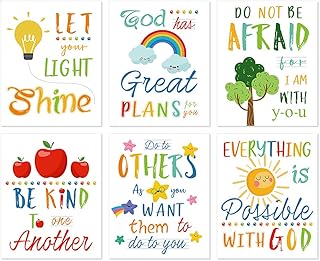 HLNIUC Colorful Rainbow Art Print,Kids Inspirational Quote Canvas Posters Set of 6(8”X10”, Unframed),Be Kind Bible Verse Wall Art for Children’ s Classroom,Sunday School Decor.