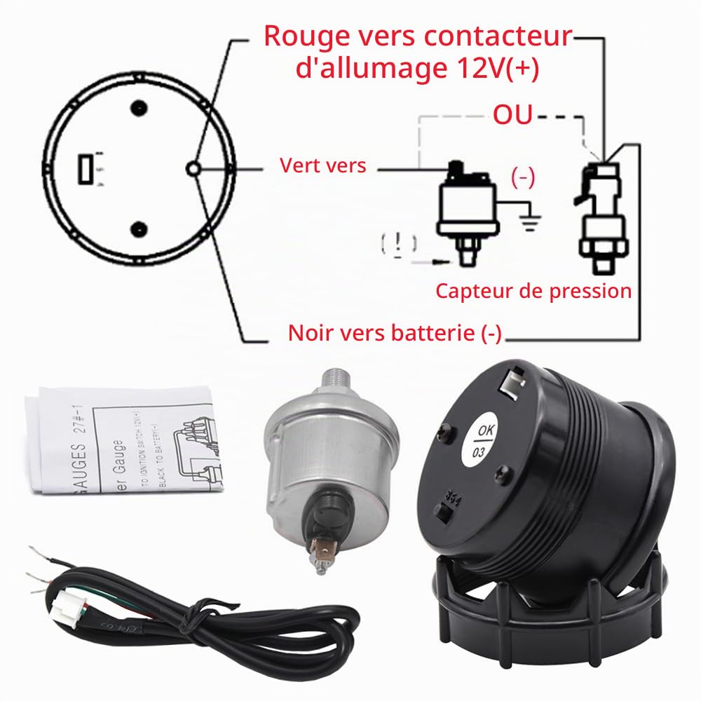 Voiture Jauge de Pression d'huile 2" 52mm Presse l'huile Manometre Bar Pression Huile Indicateur Jauge Rouge Lumière Numérique Pression Compteur Instruments avec Capteur