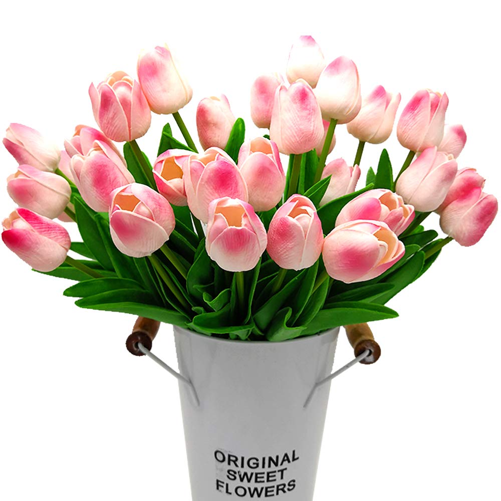 Grunyia 20PCS Artificial Tulips Flowers Pink