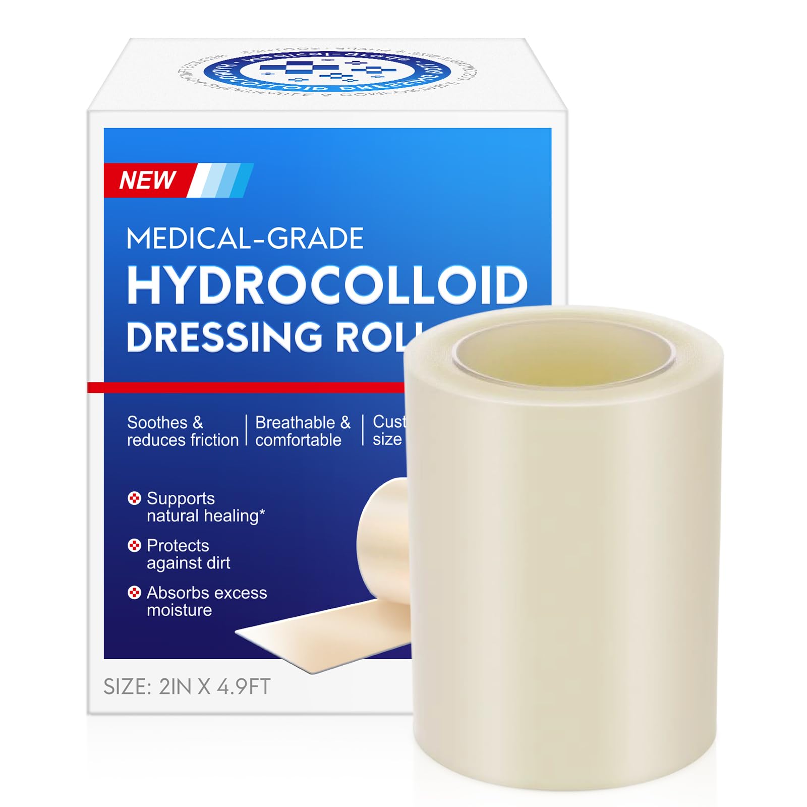 Hydrokolloid Pflaster Rolle,5cmx1.5m Hydrokolloid Rolle für Wundverbände,Flexibles und Wasserfestes Verbandklebeband,Hydrokolloidverbände für Wunden,für Schnittwunden und Kratzer