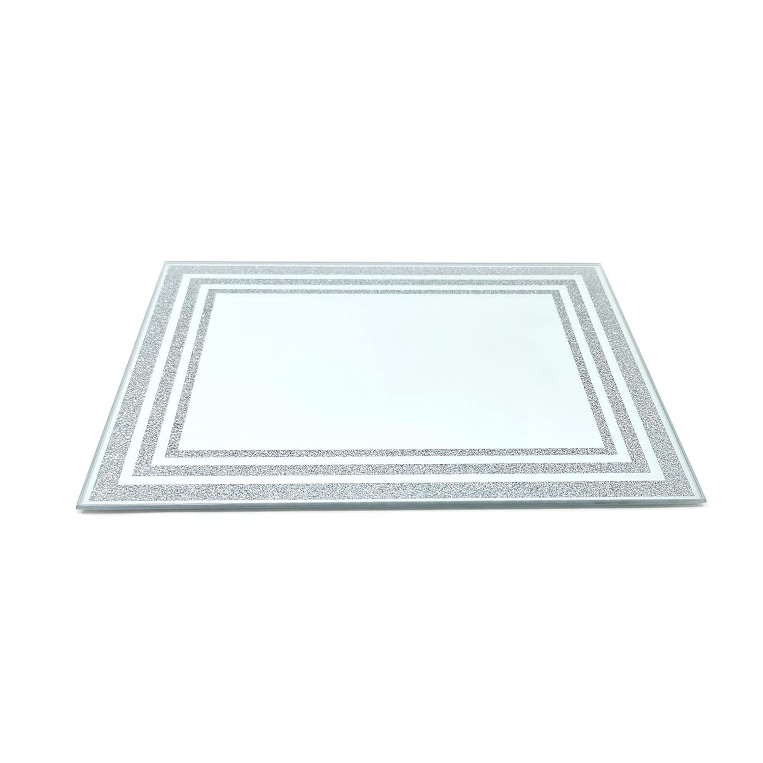 Biznest Line Center Glitter Set Of Coasters 10X10Cm Placemat 22X29Cm & Center Plate 20cm Glass Mirrored Sparkle Dining Table Mats Kitchen Luxurious (4 Placemats)