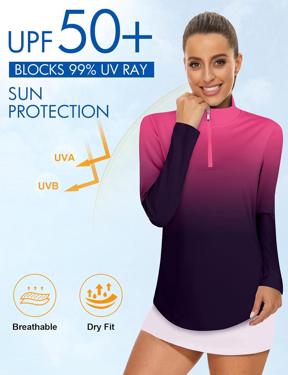 Koscacy Women's Long Sleeve Golf Tennis Polo Shirts UPF50+ Half Zip Dry Fit Workout Tops Athletic Shirt