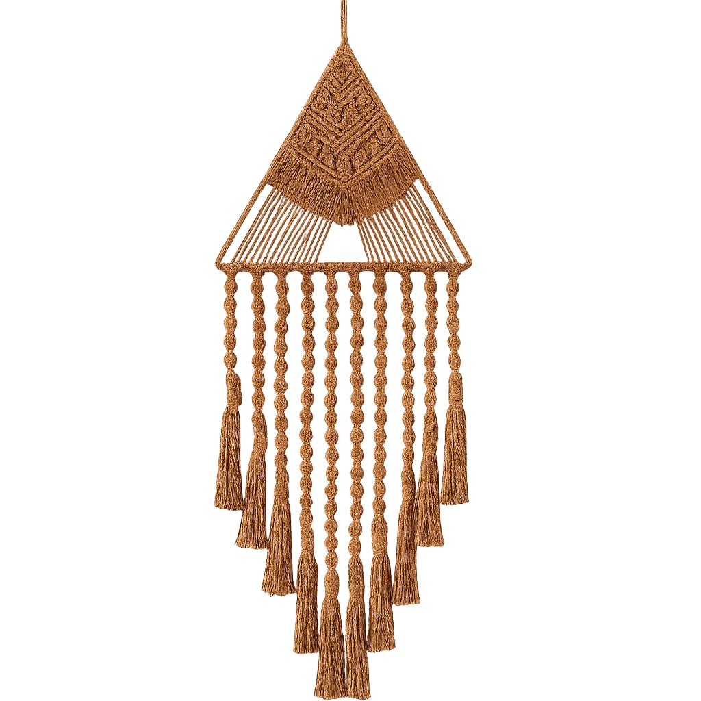 rakano Cotton Handmade Macrame Boho Wall Hanging Dream Catcher Triangle Tassel | Bohemian Wall Art Home Decor - Brown-image-41