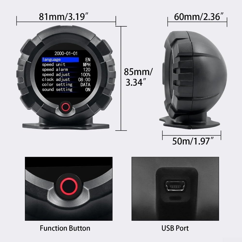 Inclinómetro digital todoterreno y medidor de pendiente GPS con pantalla frontal para Jeep Truck SUV Monitor de ángulo de giro en tiempo real