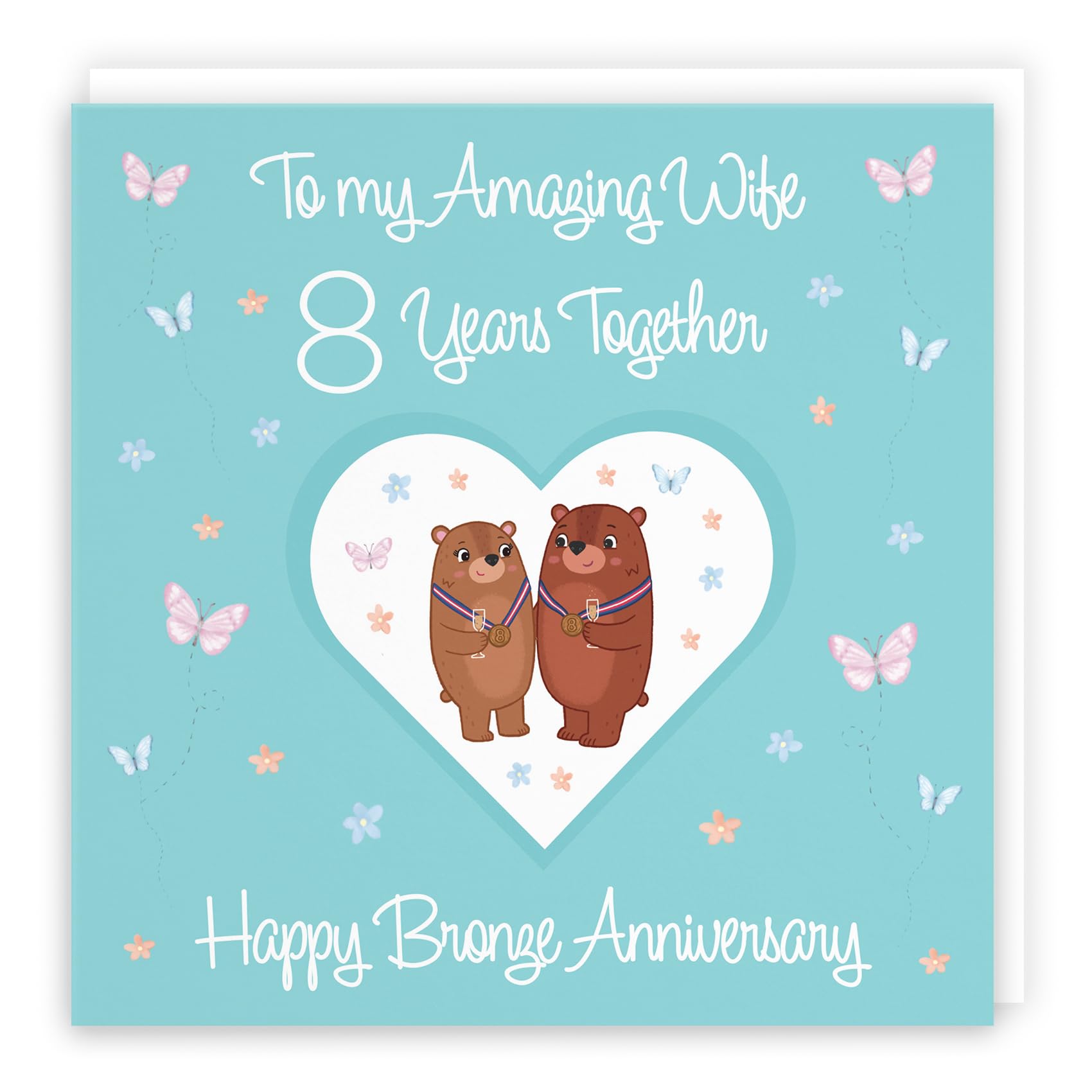 Hunts England, Wife 8th Anniversary Card, 8 Years, Bronze Anniversary, Romantic Meadows, Fun Card