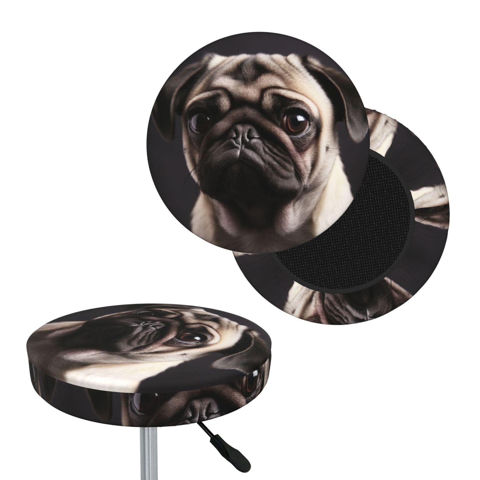 FodPand Pug Bar Stool Cover Round Elastic Stool Cushion Covers Washable Bar Stool Chair Slipcover Stretch Stool Seat Covers for 12-14 Inch Chair