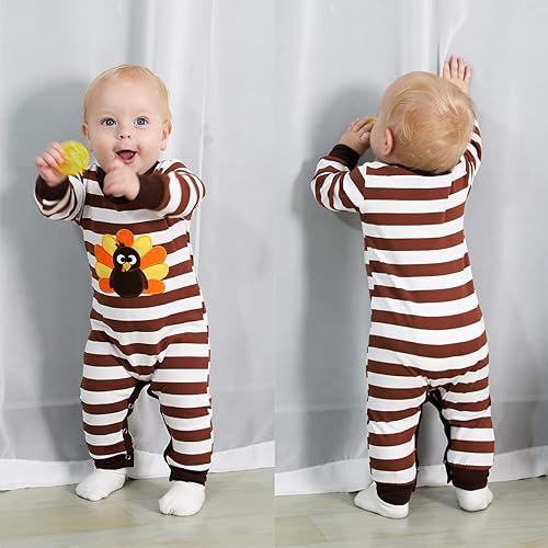 Vista 2 de YOUNGER TREE Traje de otoño para bebés y niñas pequeñas, mameluco de una pieza con diseño de calabaza para Halloween, 0-24 M